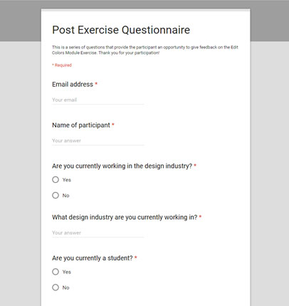 screen shot of postest questionnaire